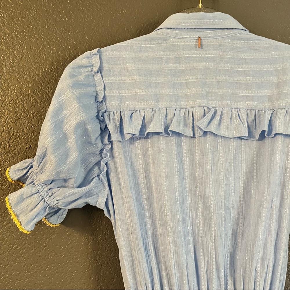 MISA LOS ANGELES • Kyla Metallic Blue Puff Sleeve Dress XS - Picture 12 of 13